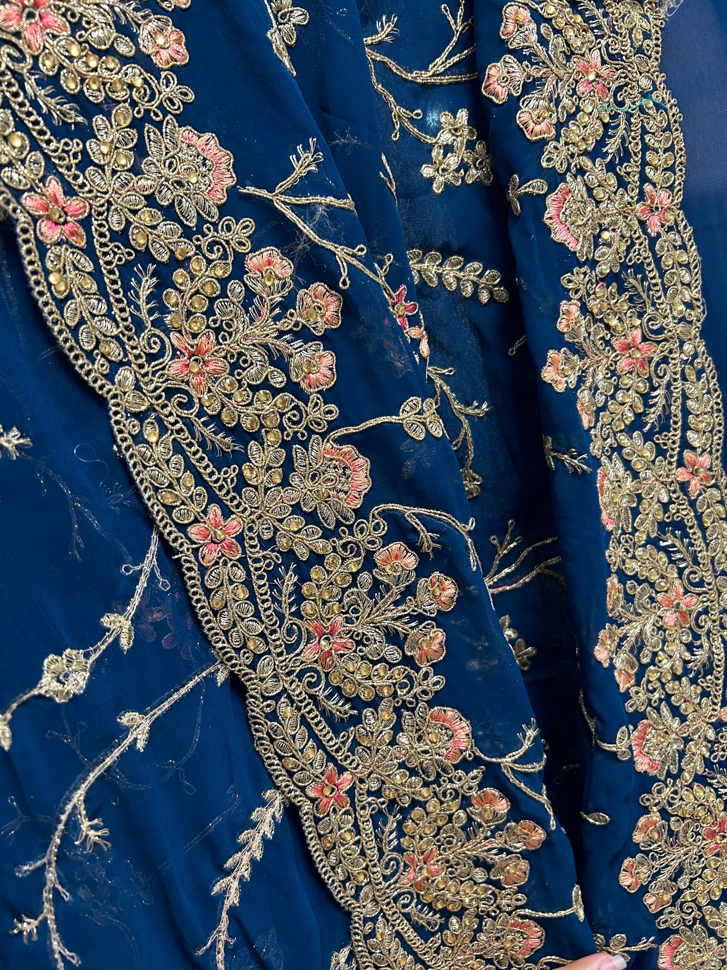 Teal blue georgette saree@Auxerra