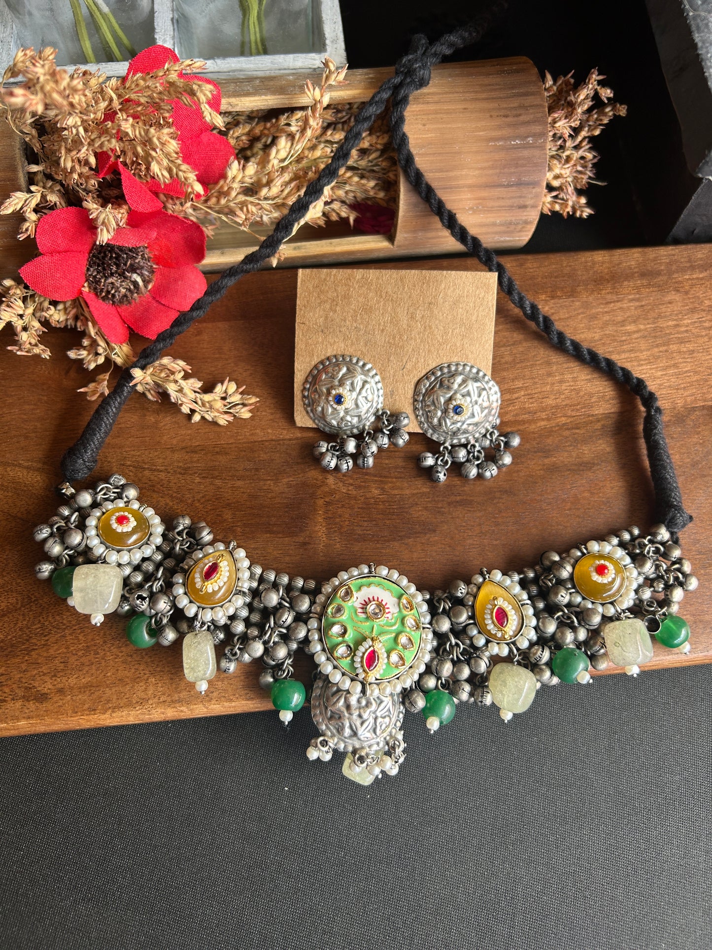 Silver Ghungroo Choker Set@Auxerra
