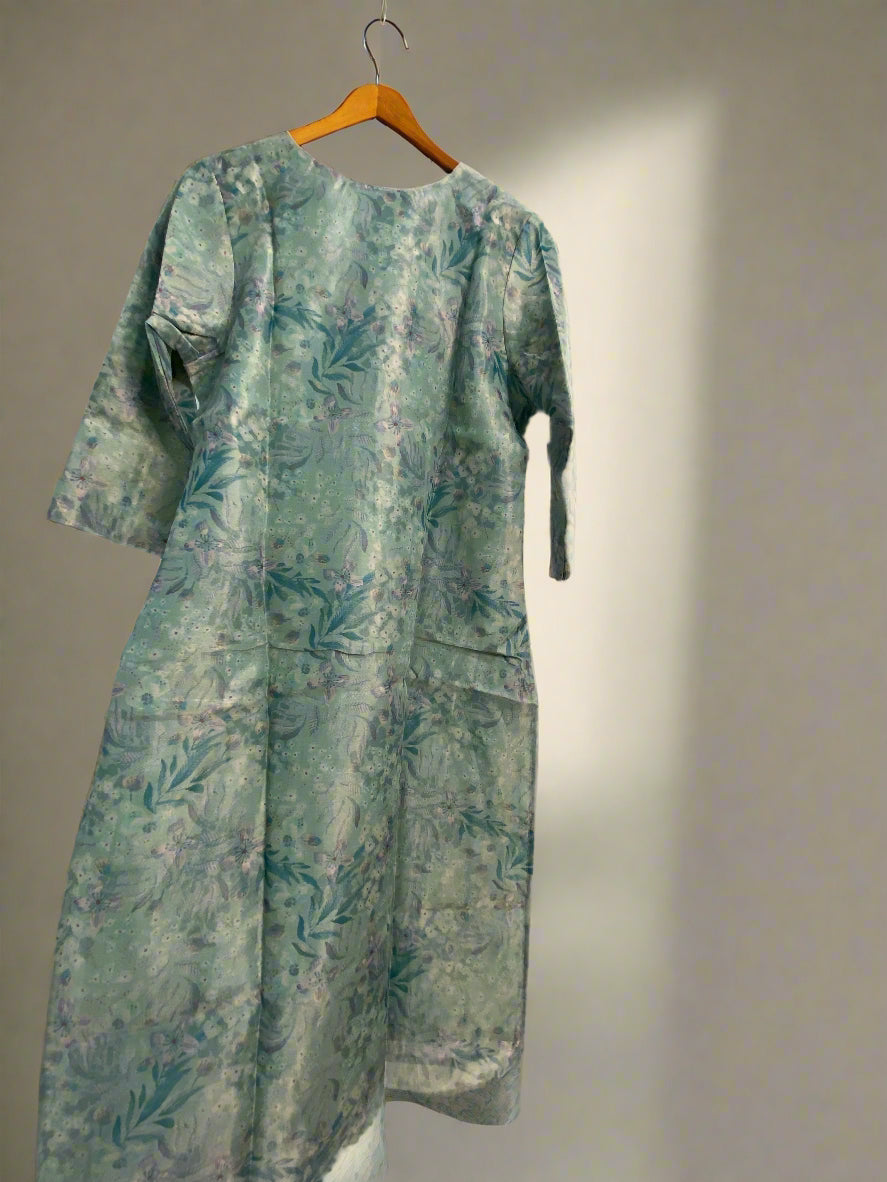 Three-Piece Aqua Floral Dress@Auxerra