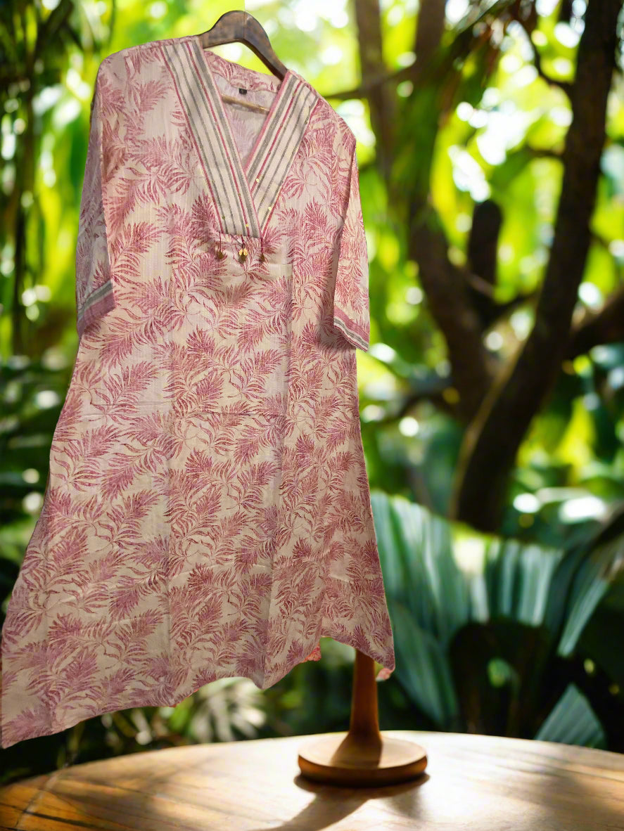 Stylish Cotton Co-ord Set with Pink Leaf and Stripe Design@Auxerra