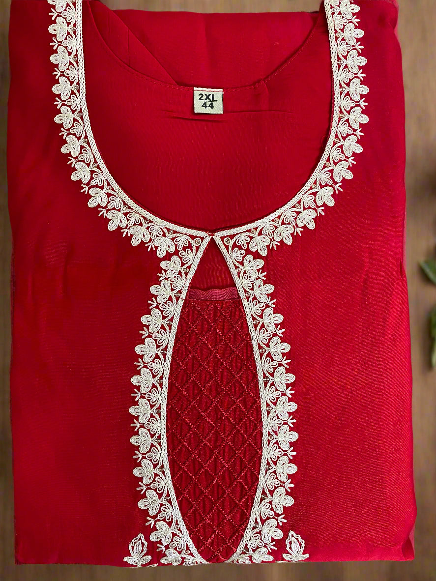 Traditional Red Embroidered Salwar Kameez Set@Auxerra