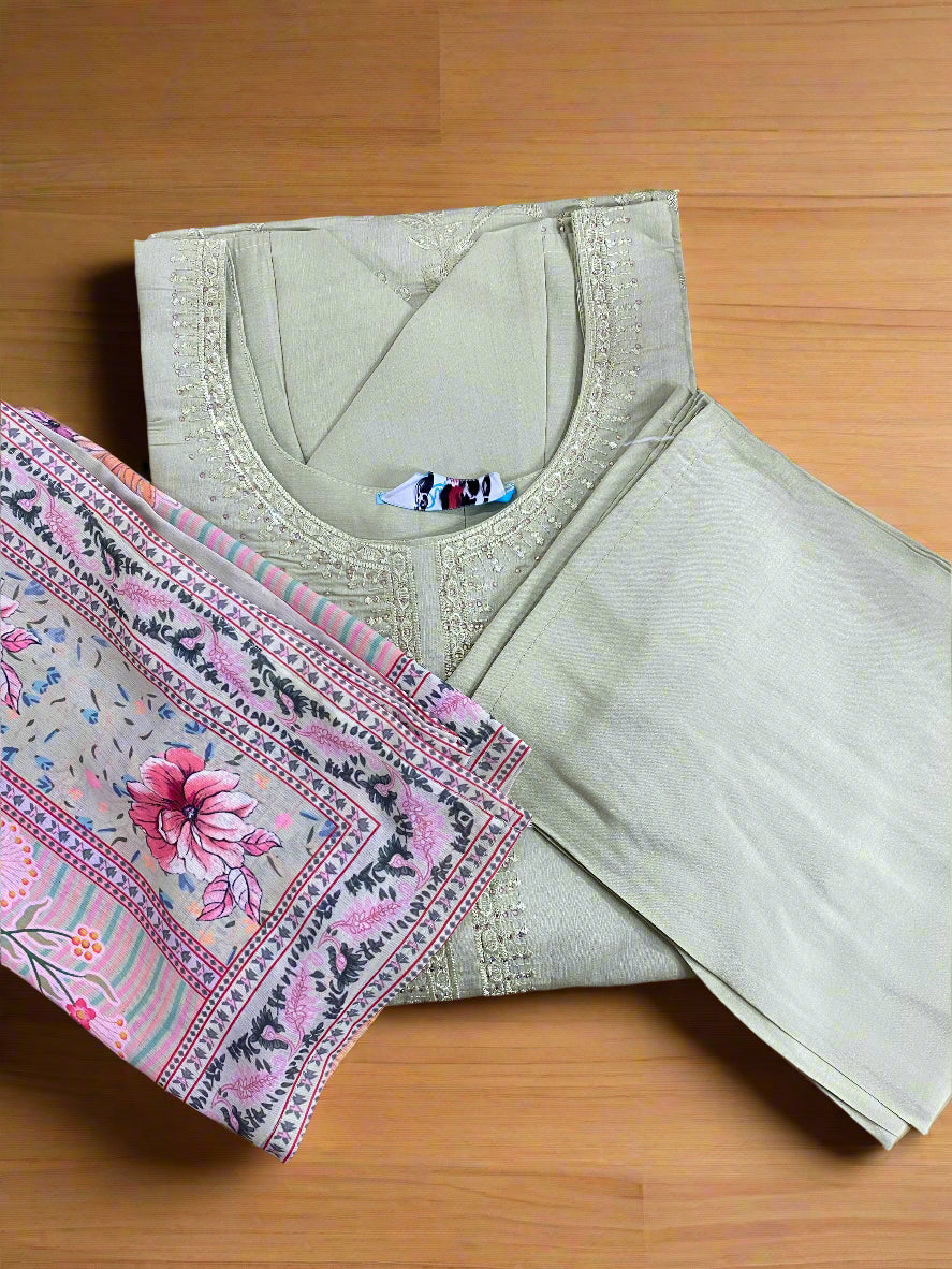 Elegant Parrot Green Chikankari Suit Set@Auxerra
