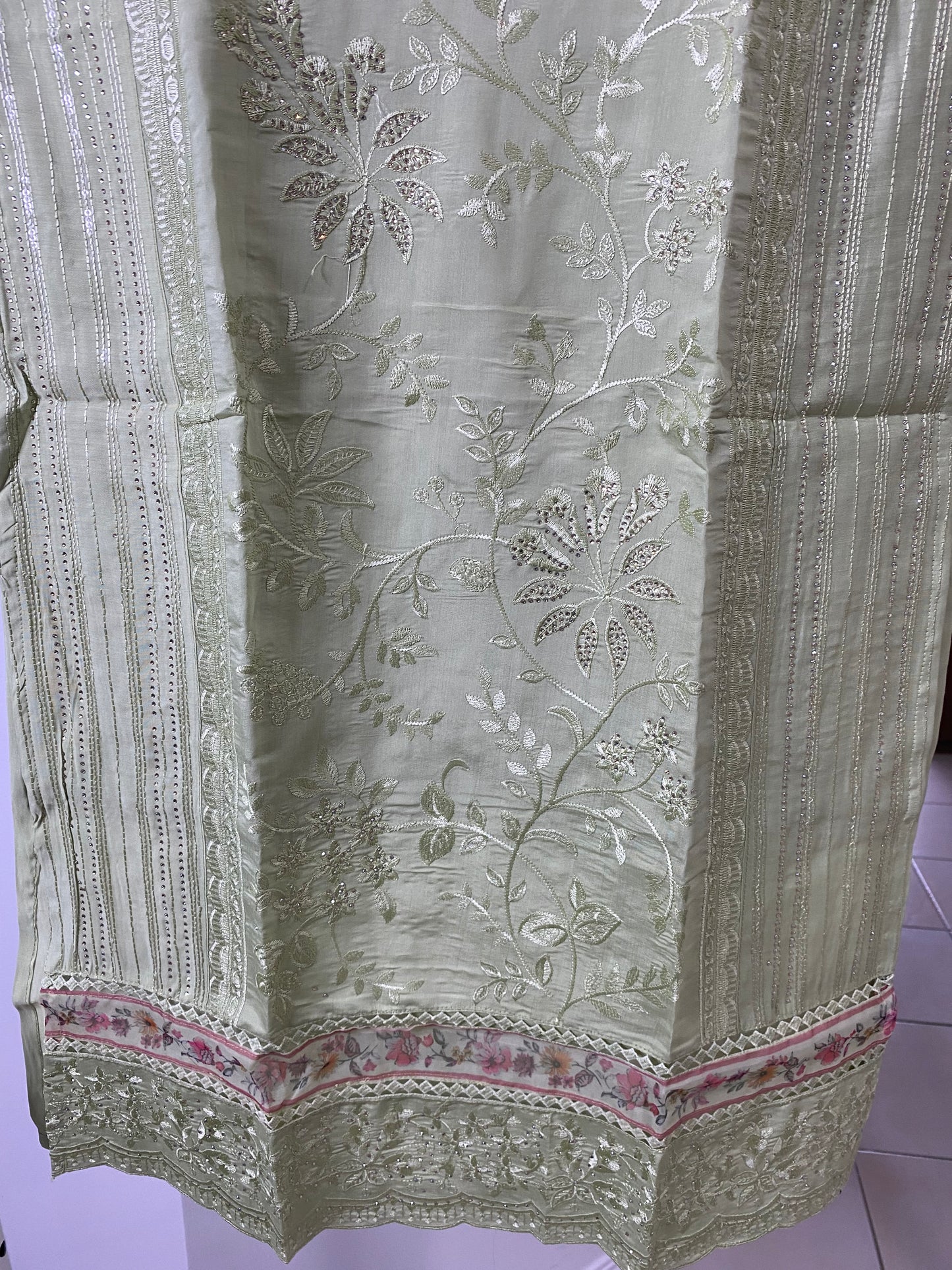 Elegant Parrot Green Chikankari Suit Set@Auxerra