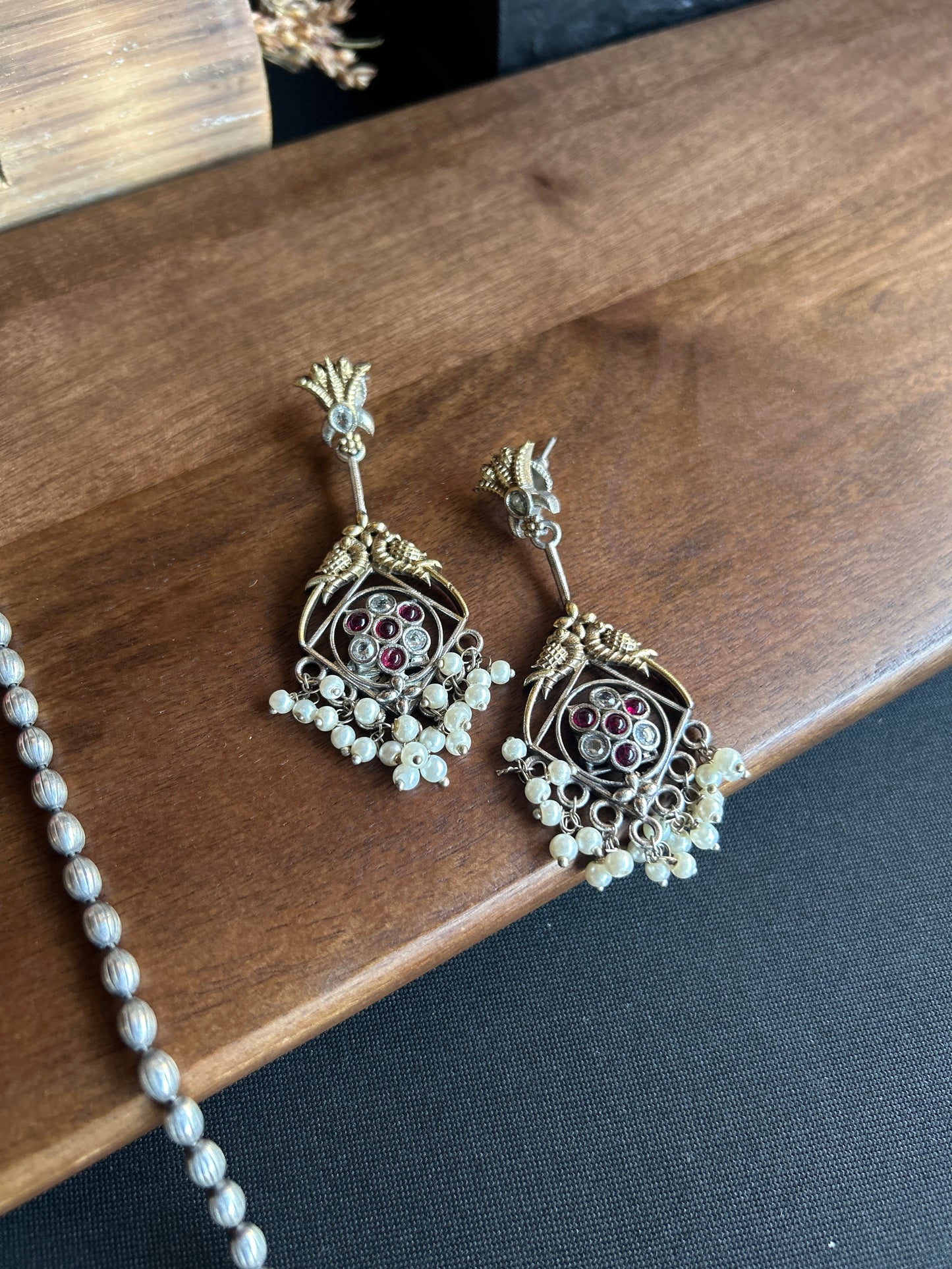 Vintage Silver & Ruby Filigree Necklace Set@Auxerra