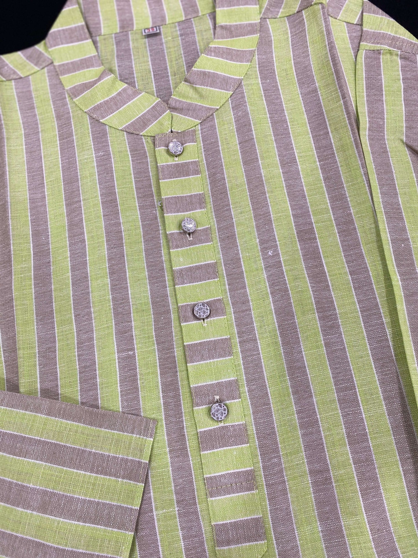Elegant Striped Cotton Panjabi – Lime Green & Earthy Brown@Auxerra