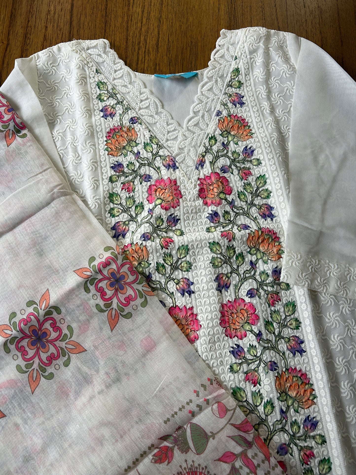White Embroidered Salwar Kameez with Dupatta@Auxerra