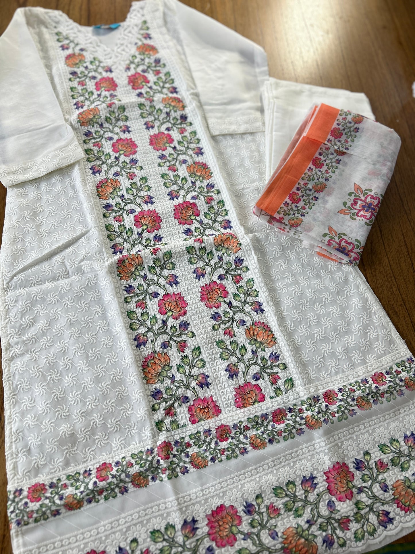 White Embroidered Salwar Kameez with Dupatta@Auxerra