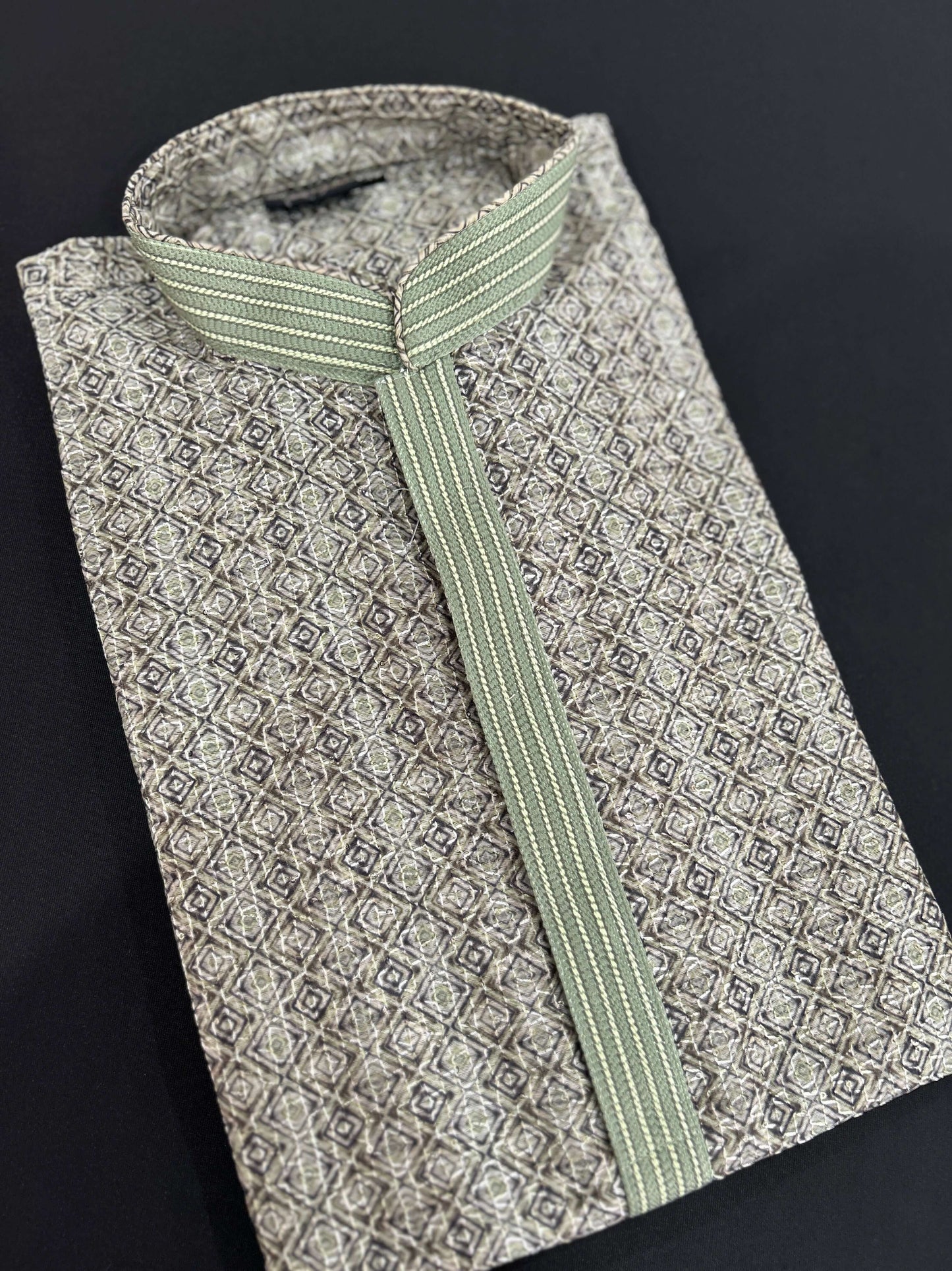 Elegant Textured Cotton Panjabi – Geometric Embroidery Detailing@Auxerra