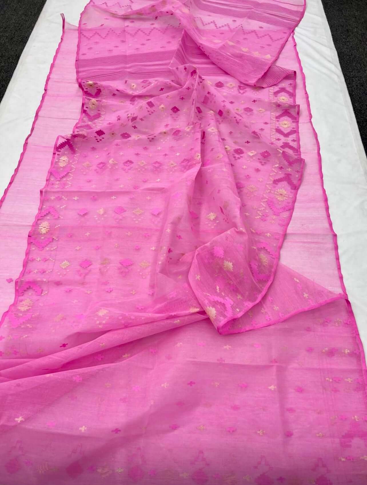Elegant Pink Dhakai Jamdani Saree@Auxerra
