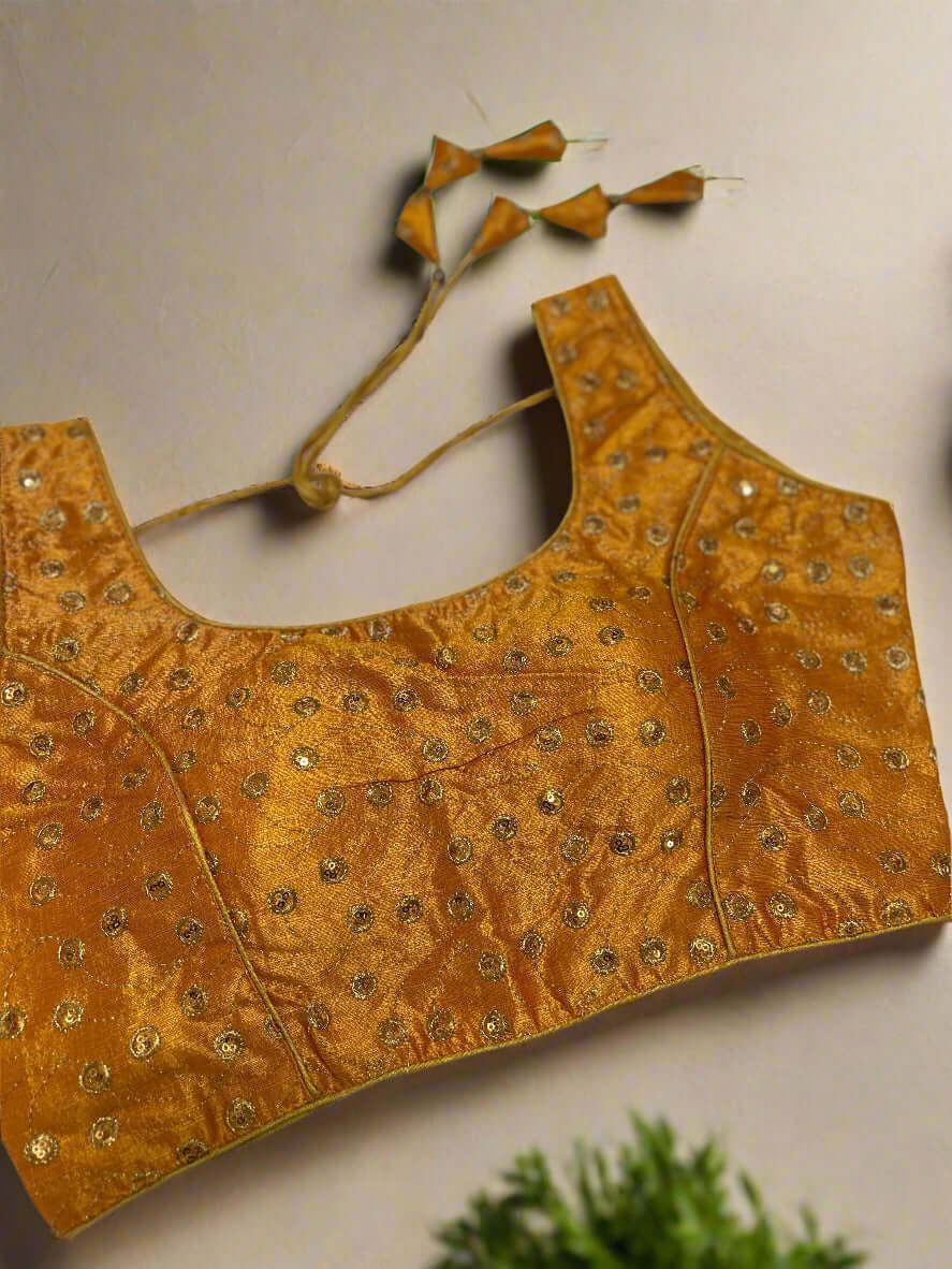 Golden Silk Embroidered Blouse@Auxerra