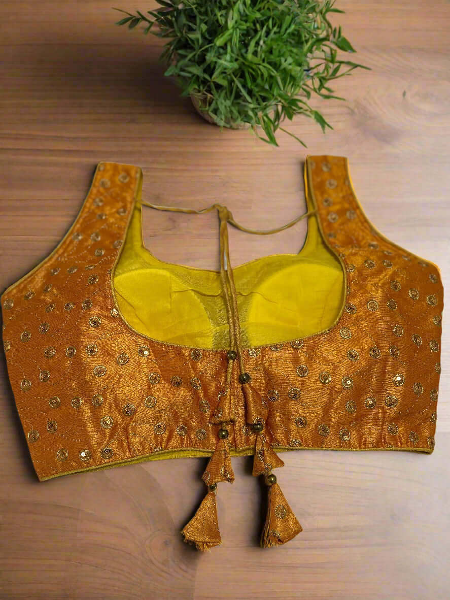 Golden Silk Embroidered Blouse@Auxerra