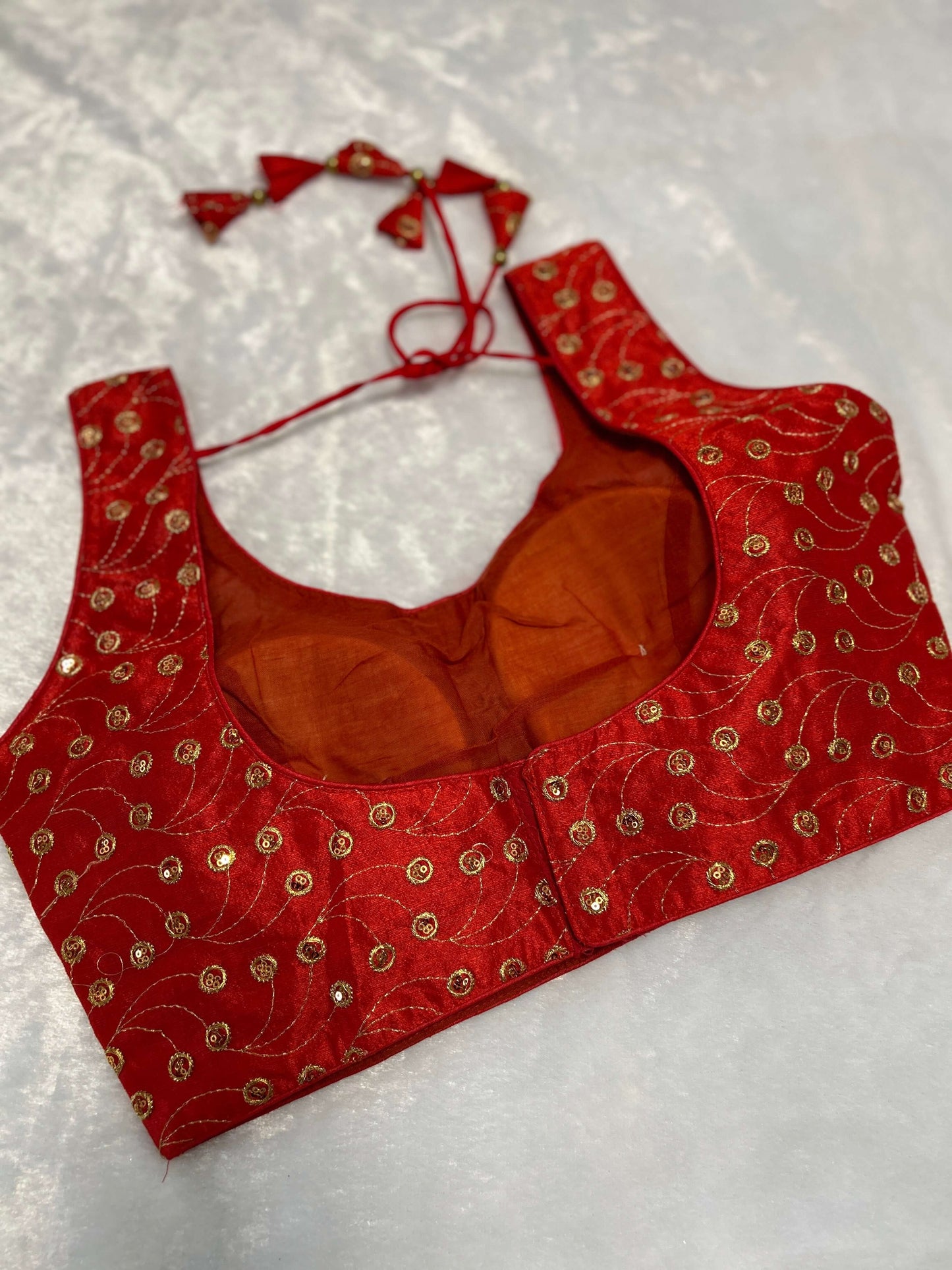 Embroidered Red Silk Blouse@Auxerra