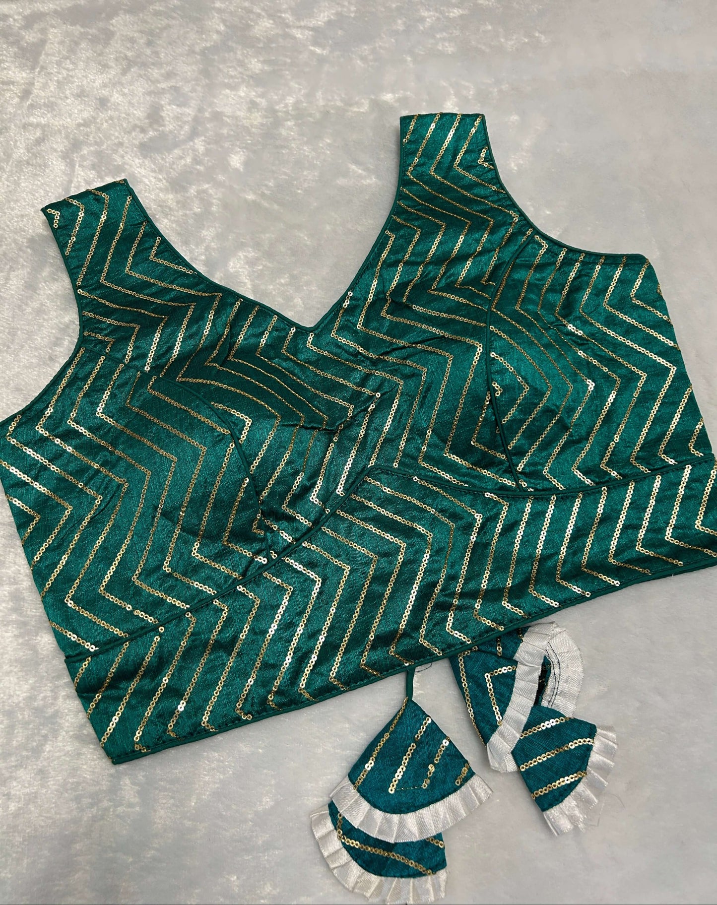 Emerald Green Sequin Blouse@Auxerra
