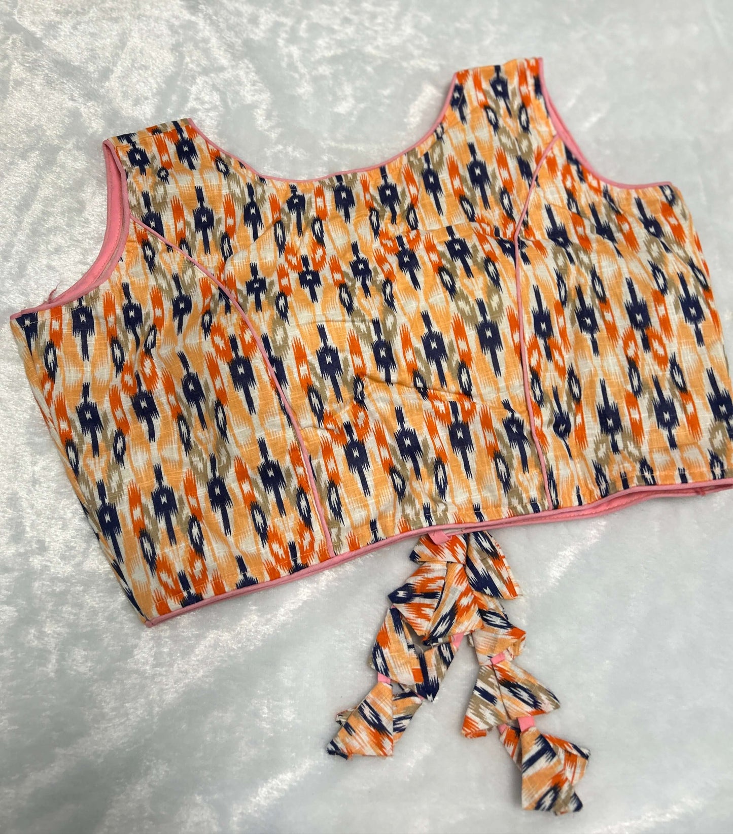 Multicolor Ikat Cotton Tassel Blouse@Auxerra