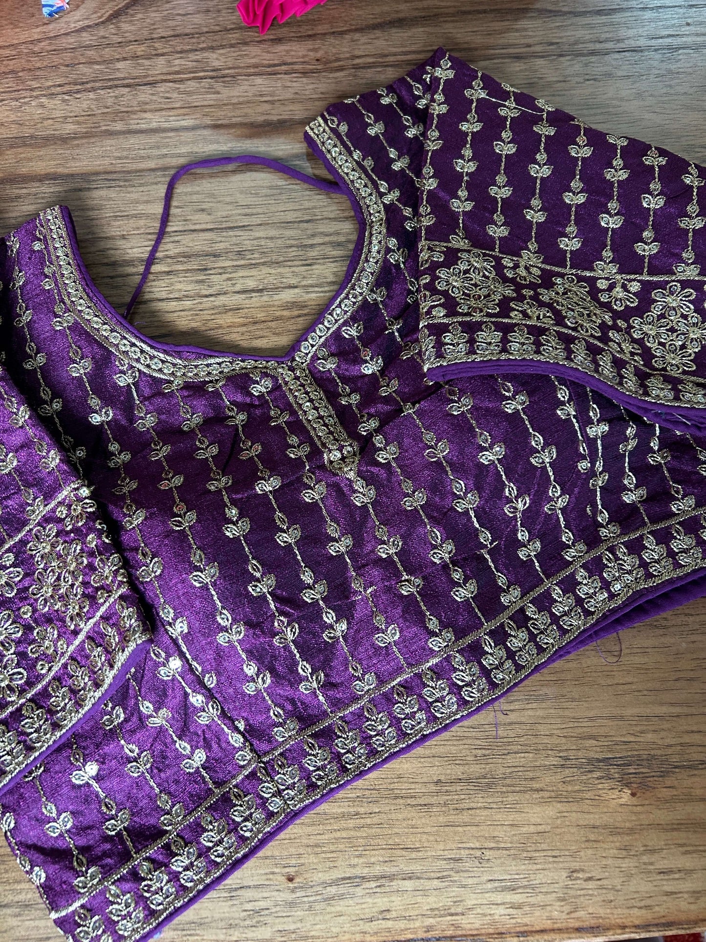 Deep Purple/Maroon Embroidered Blouse@Auxerra
