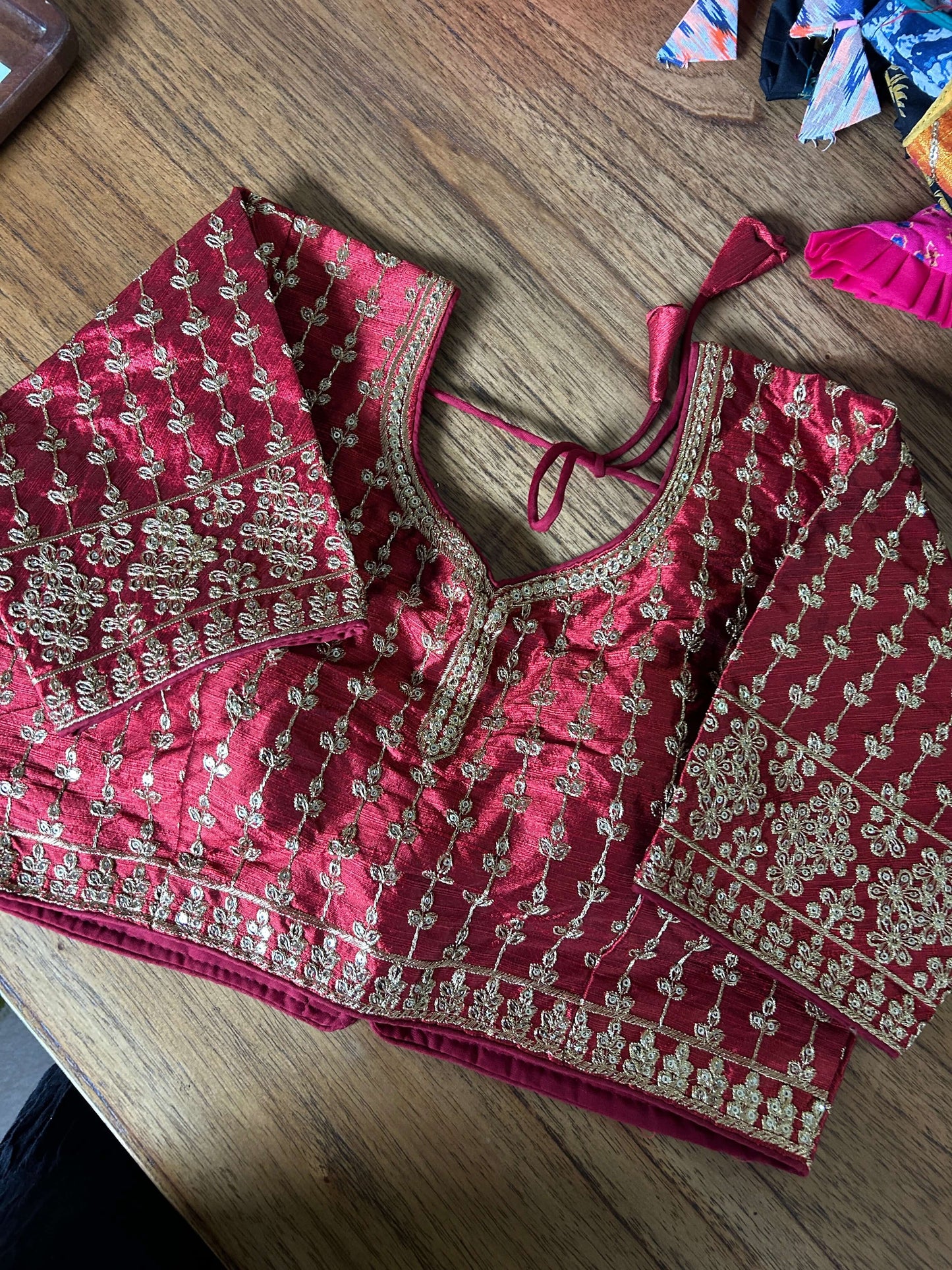 Deep Purple/Maroon Embroidered Blouse@Auxerra