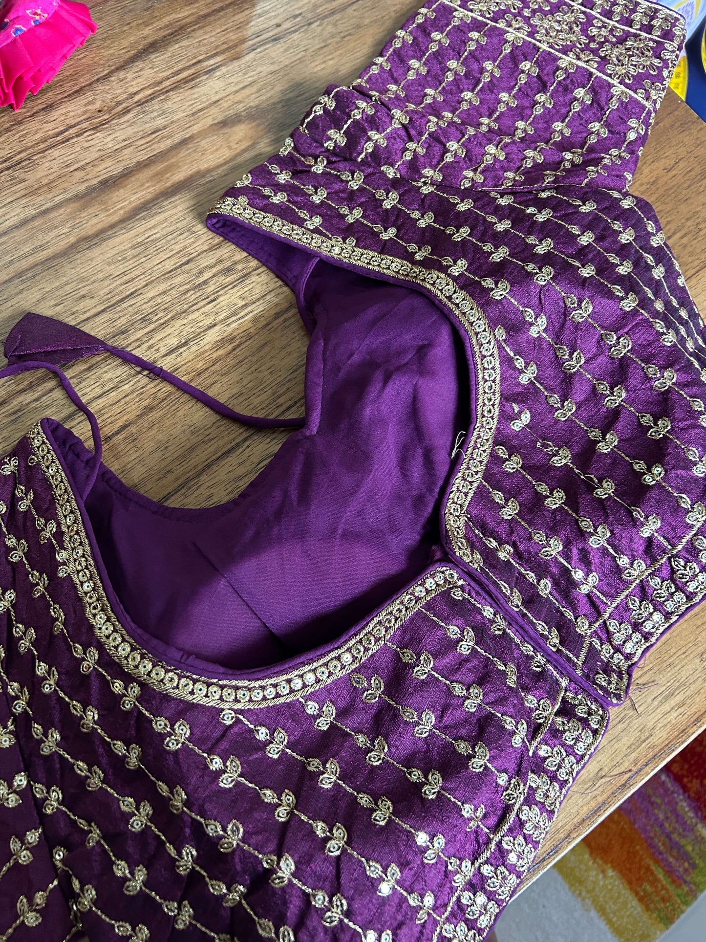 Deep Purple/Maroon Embroidered Blouse@Auxerra