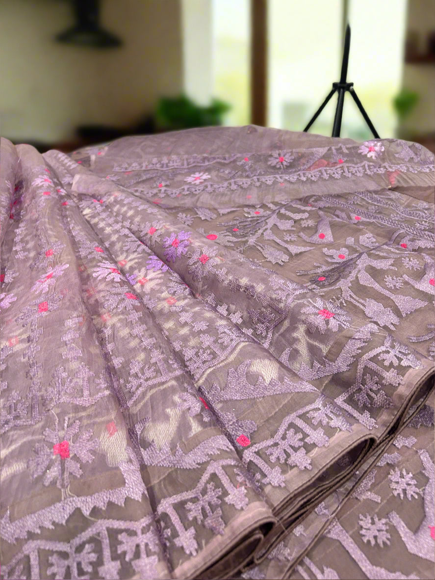 Elegant Mauve Pink Organza Saree@Auxerra
