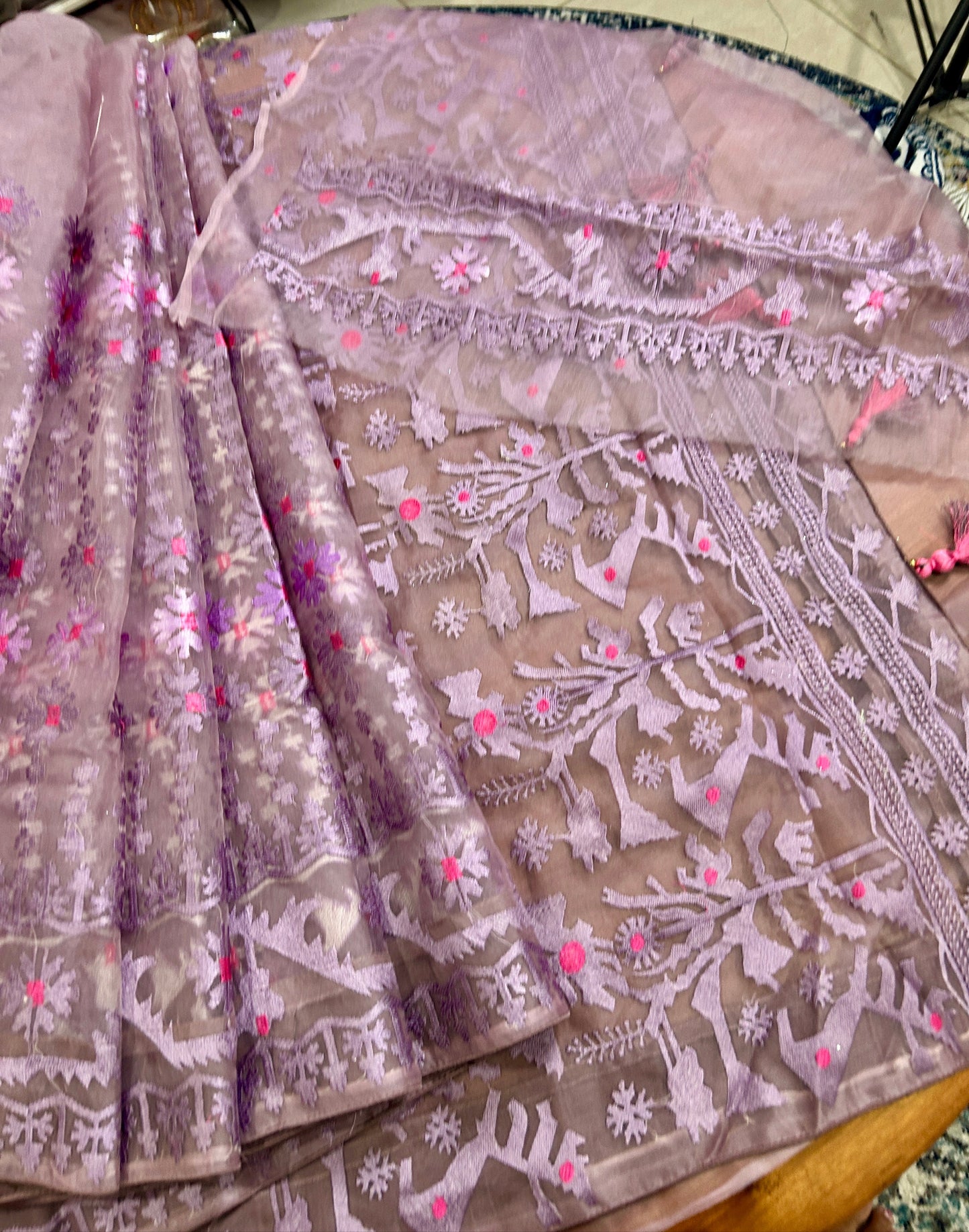 Elegant Mauve Pink Organza Saree@Auxerra