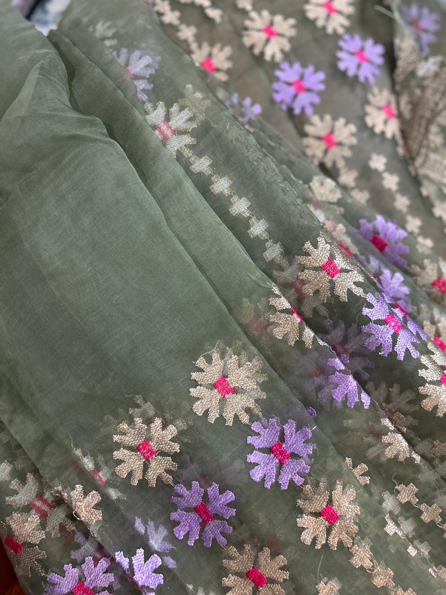 Elegant Olive Green Organza Saree@Auxerra