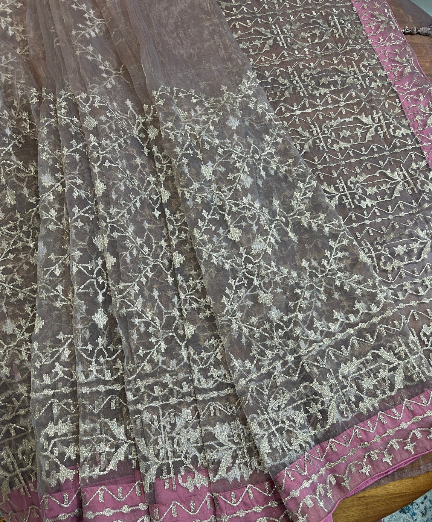 Elegant Blush Pink Organza Saree@Auxerra