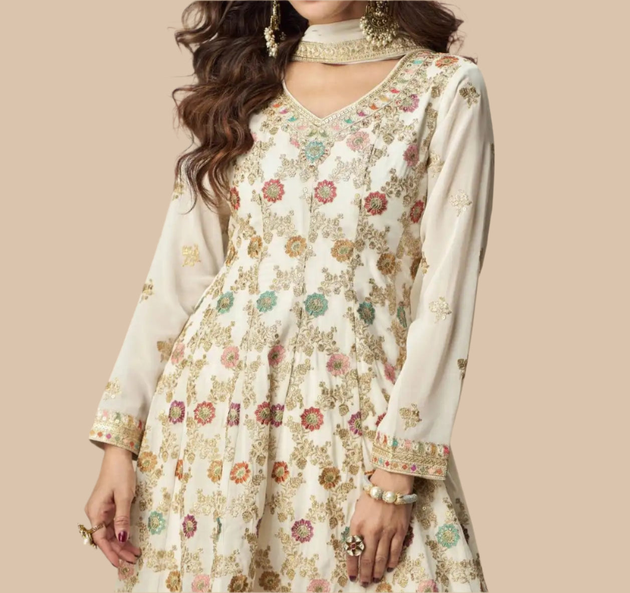 Ivory Multicolor Embroidered Georgette Salwar Suit