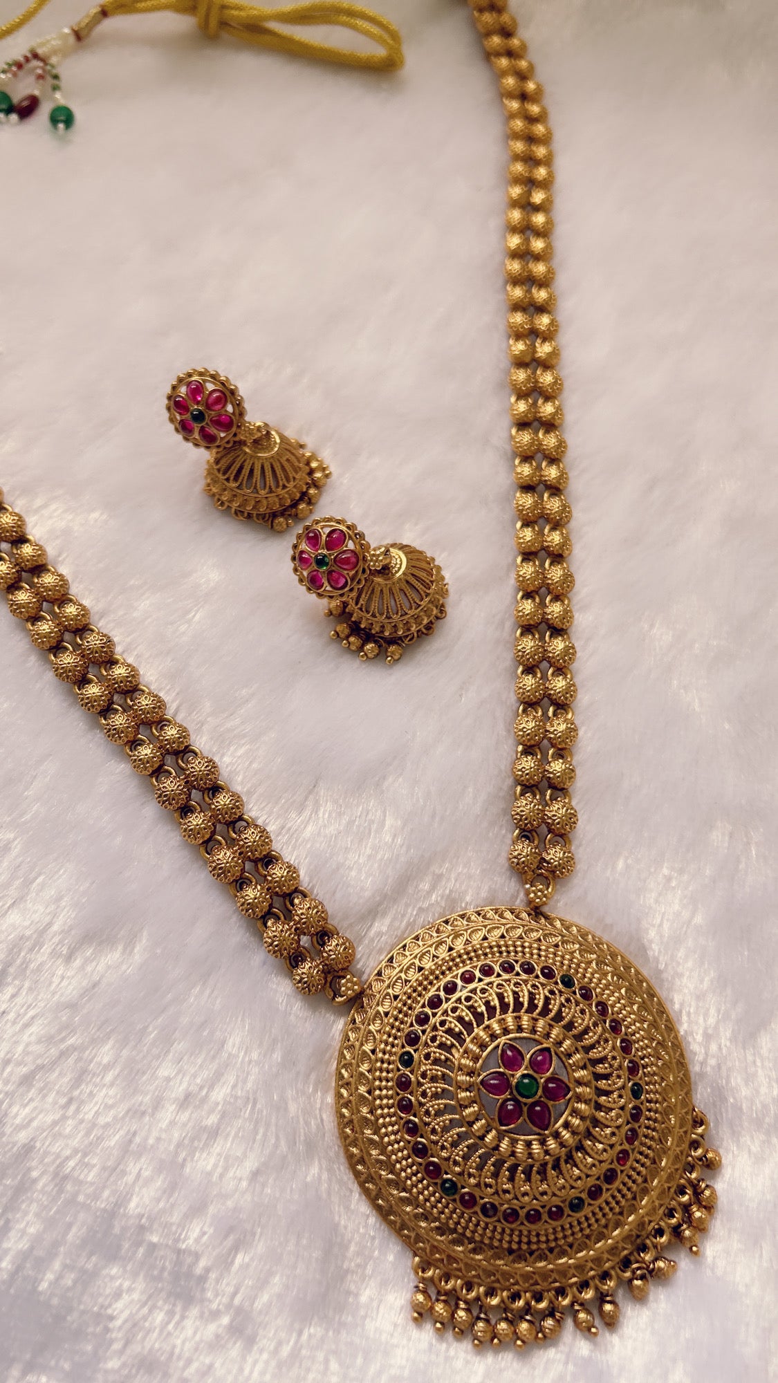 Antique Gold Temple Necklace with Ruby Pendant | Auxerra