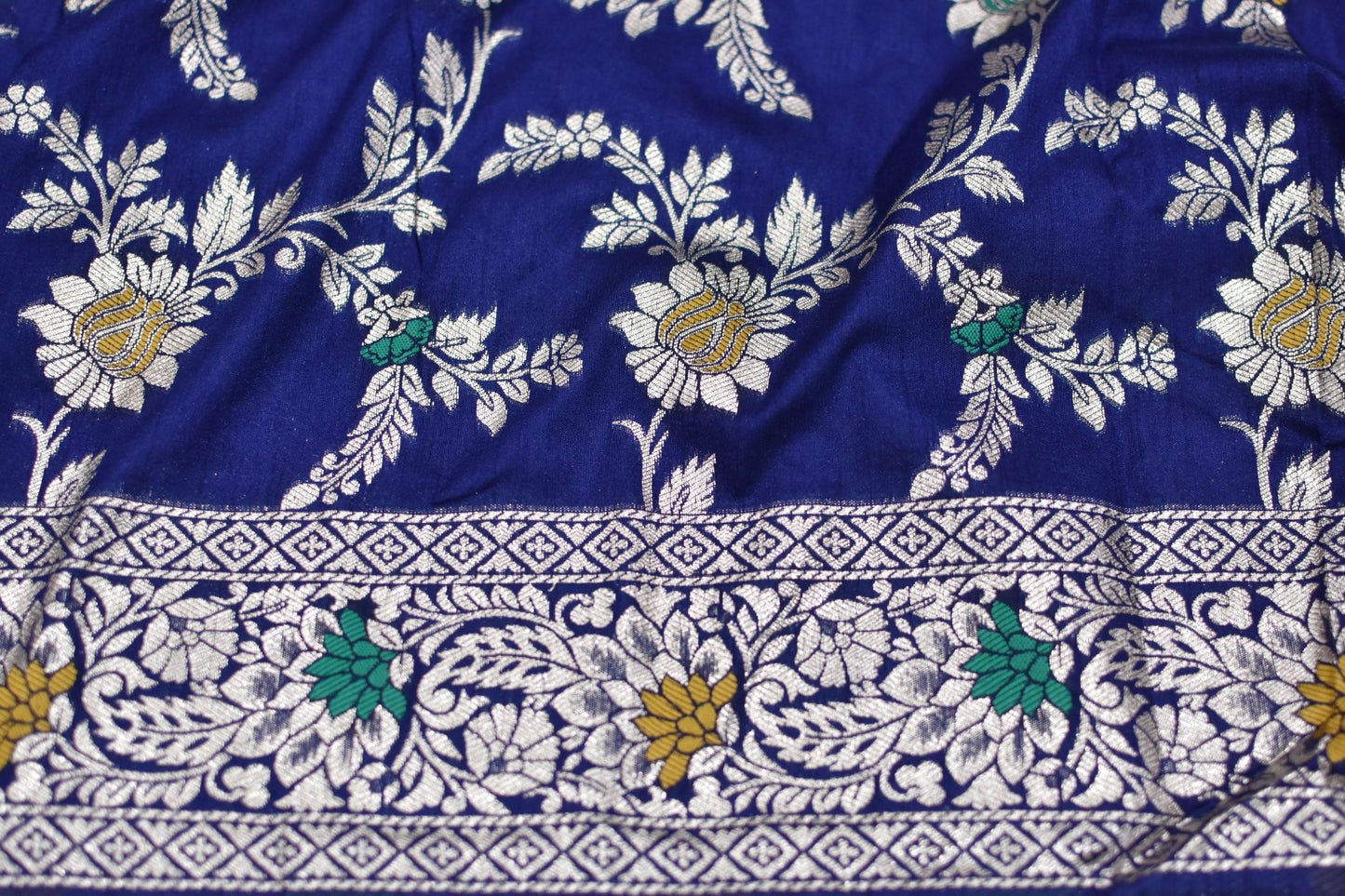 Navy Blue Banarasi Silk Saree@Auxerra