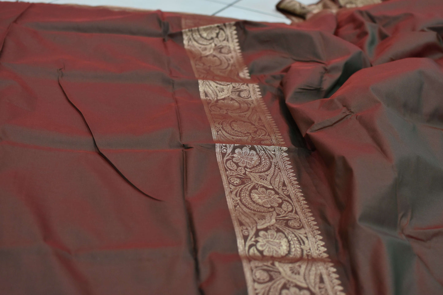 Rich Brown & Gold Banarasi Silk Saree@Auxerra