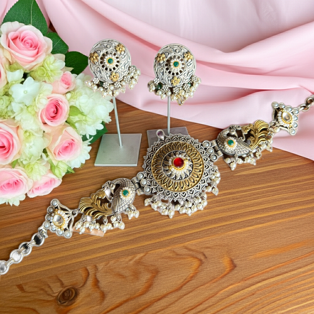 Antique Dual-Tone Peacock Choker Necklace | Auxerra | $75.00 | Auxerra Fashion