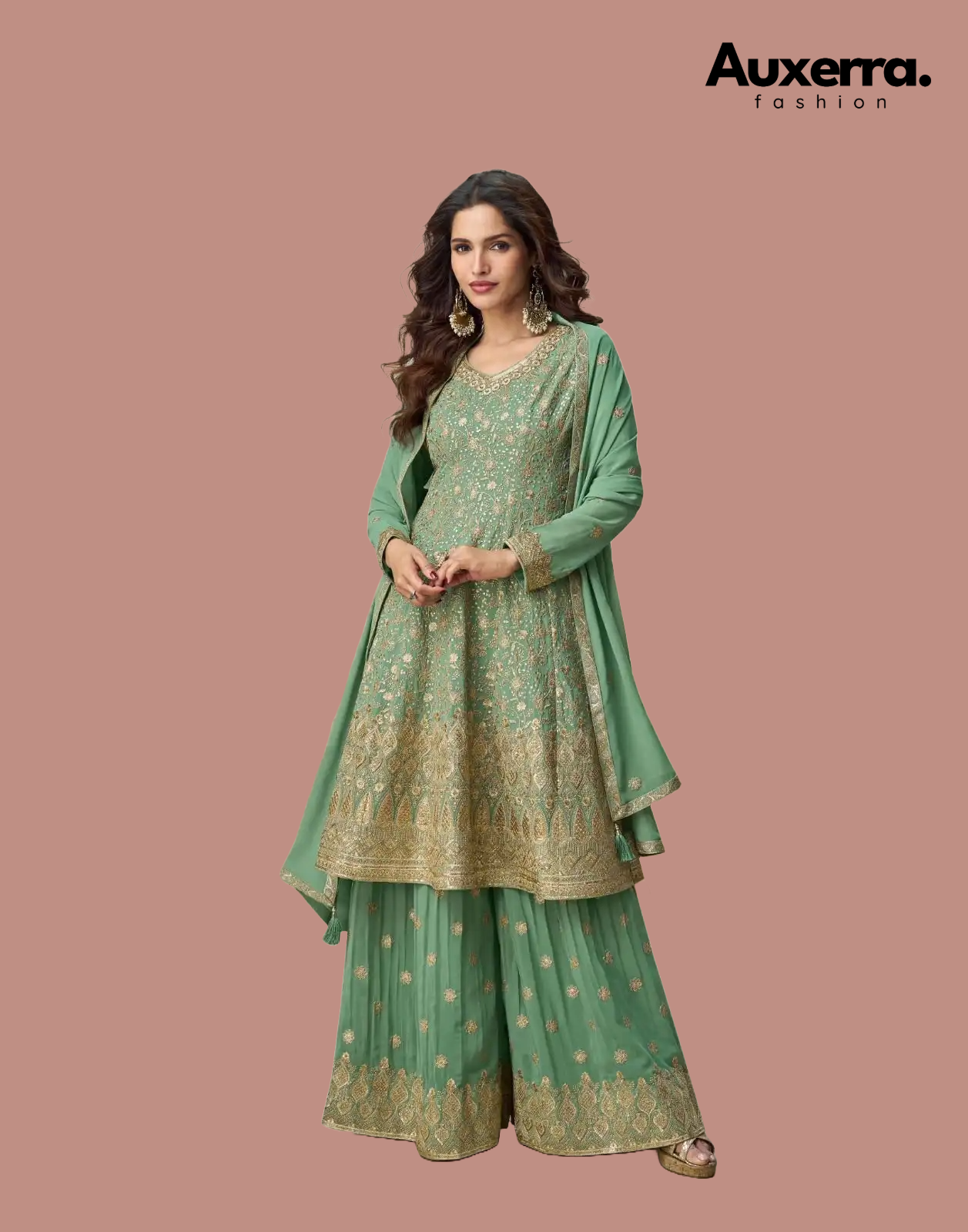 Elegant Sage Green Embroidered Georgette Salwar Suit