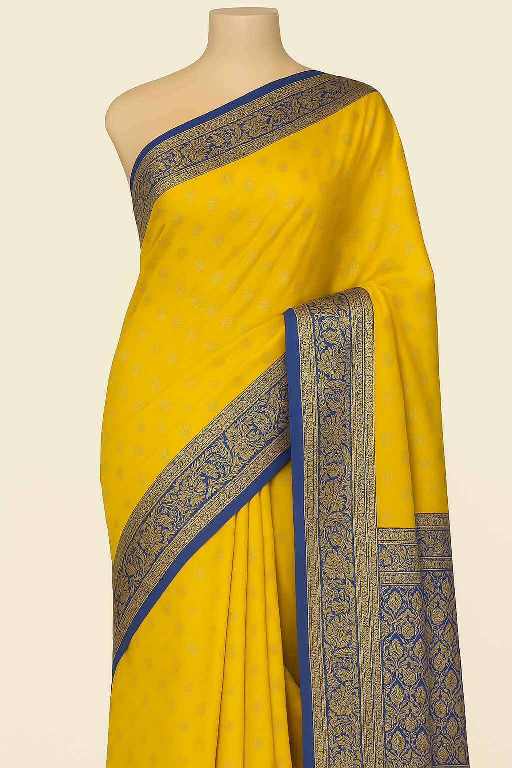 Yellow & Royal Blue Banarasi Silk Saree@Auxerra