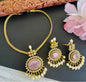 Gold Pink Stone Necklace with Pearl Drops & Earrings | Auxerra| Auxerra Fashion