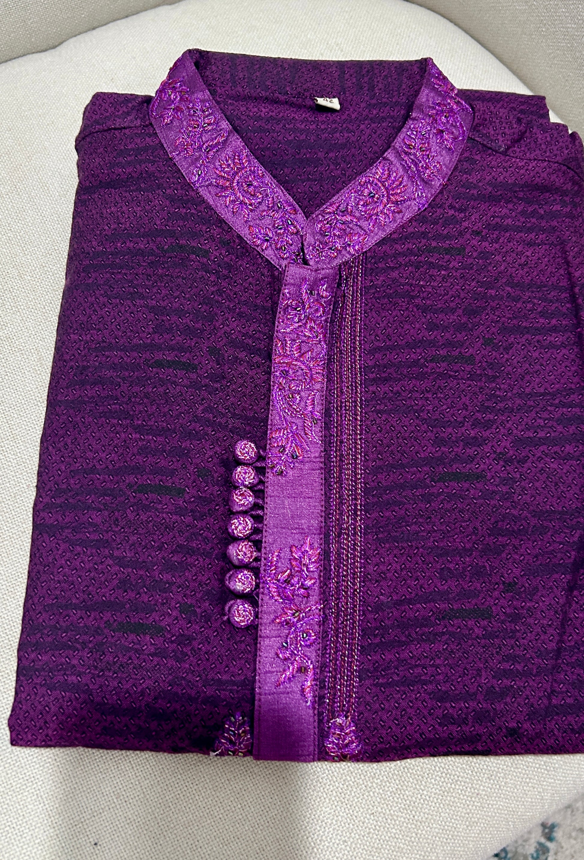 Royal Purple Embroidered Cotton Panjabi | Auxerra Fashion| Auxerra Fashion