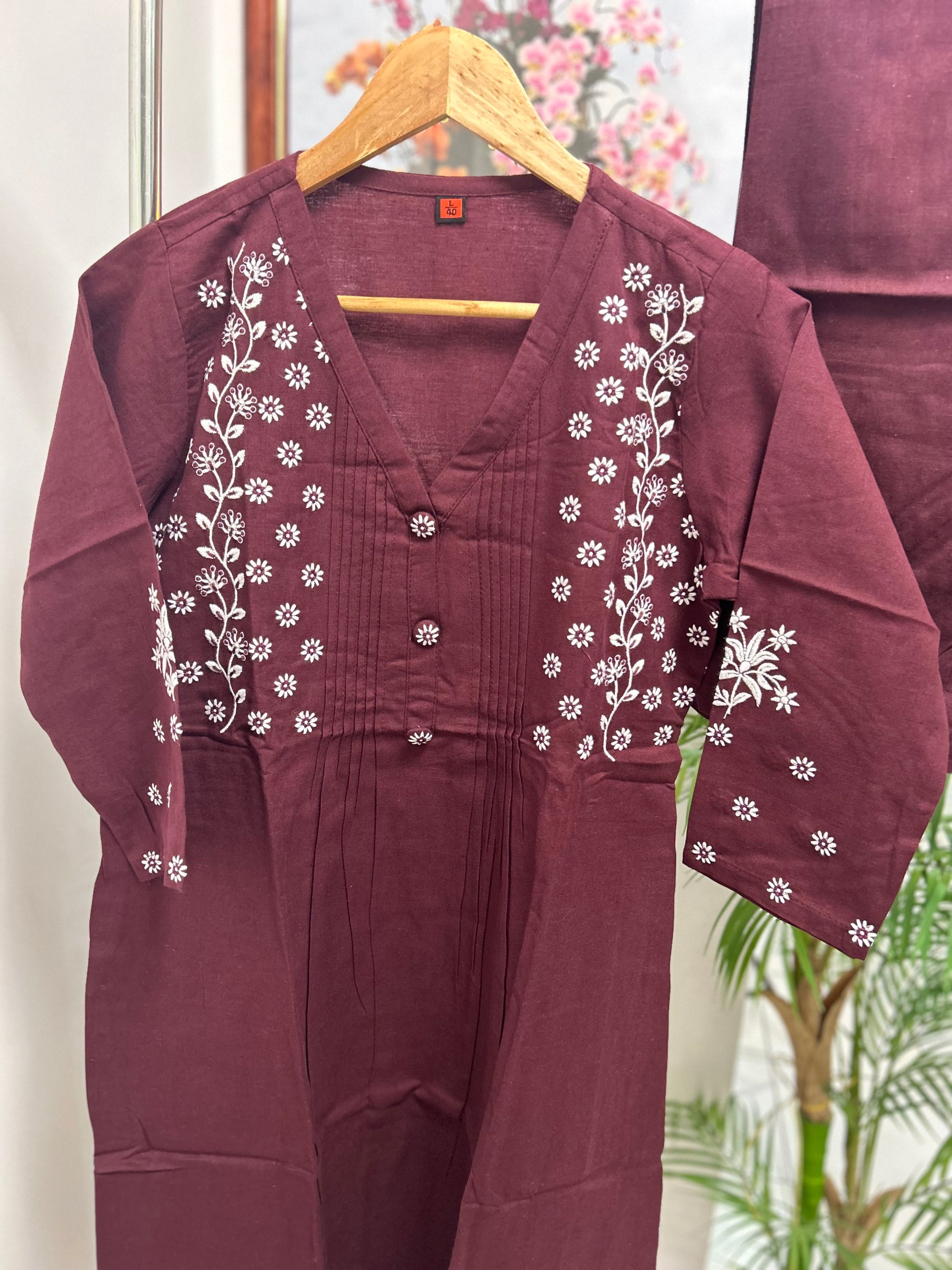 Maroon Cotton Dress with Pants