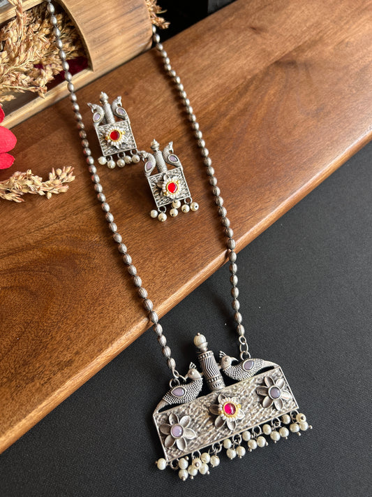 Vintage Oxidized Tribal Pendant Necklace Set