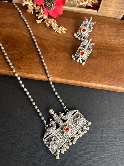 Vintage Oxidized Tribal Pendant Necklace Set