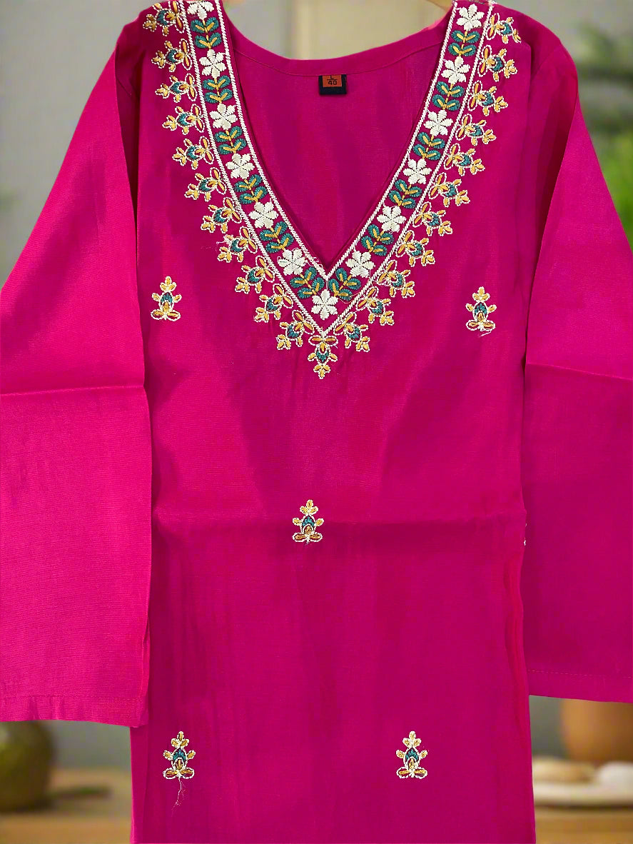 Magenta Embroidered Silk Suit Set