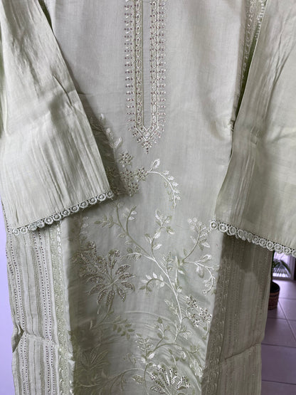 Elegant Parrot Green Chikankari Suit Set