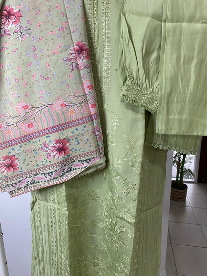 Elegant Parrot Green Chikankari Suit Set