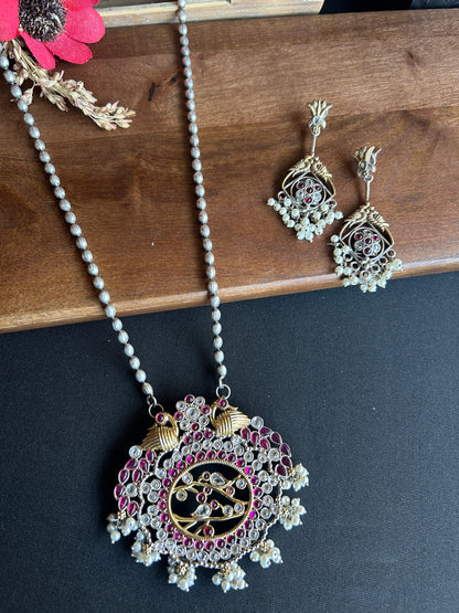 Vintage Silver & Ruby Filigree Necklace Set