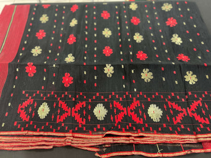Elegant Black & Red Dhakai Jamdani Saree@Auxerra
