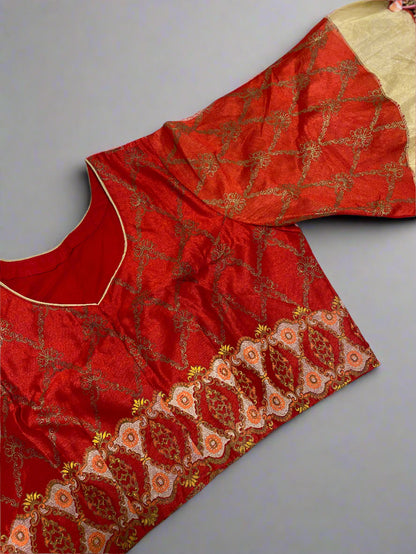 Rust Red and Gold Silk Brocade Blouse