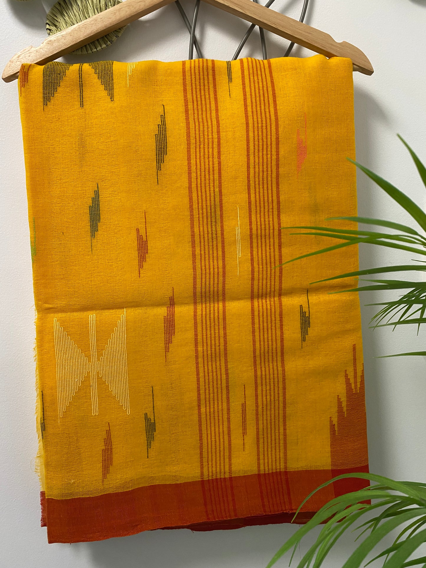 Golden Yellow Manipuri Handloom Saree with Deep Red Border