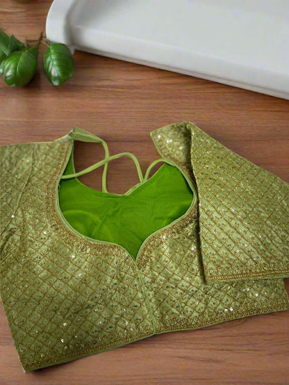 Embroidered Green Velvet Blouse