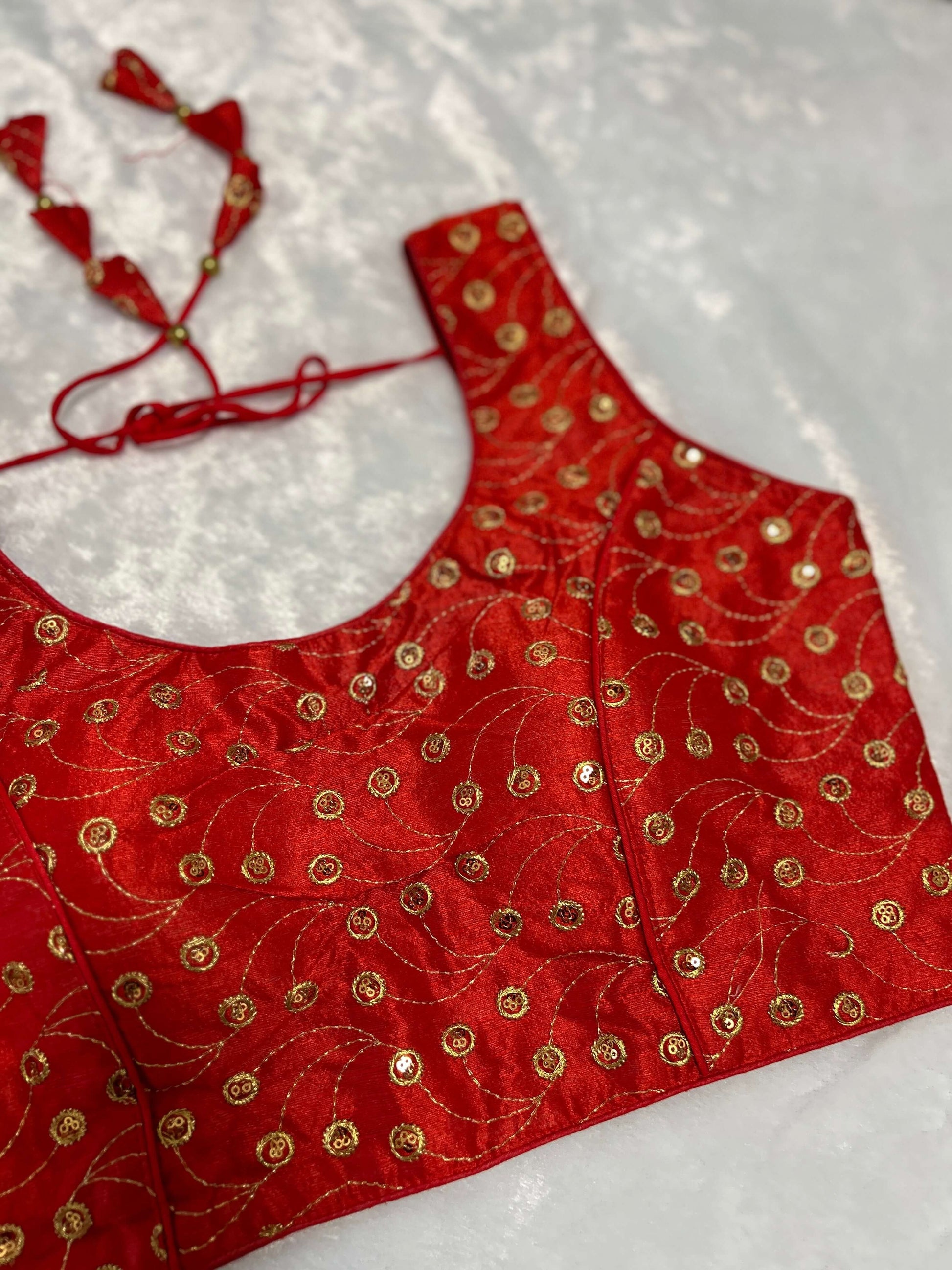 Embroidered Red Silk Blouse