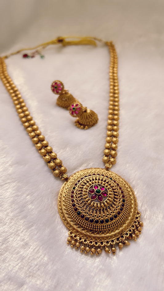 Antique Gold Temple Necklace with Ruby Pendant | Auxerra