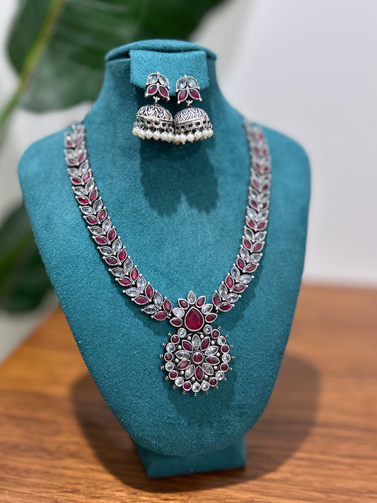 Oxidized Ruby Necklace with Jhumka Earrings