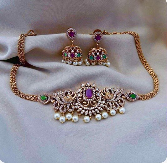 Ruby & Emerald Waist Belt with Jhumka Earrings | Auxerra