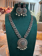 Oxidized Silver Floral Necklace with Earrings | Auxerra| Auxerra Fashion